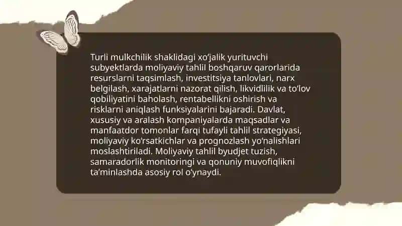 Turli mulkchilik shaklidagi xoʻjalik yurituvchi subyektlarda boshqaruv qarorlari qabul qilishda tahlilning ahamiyati 3