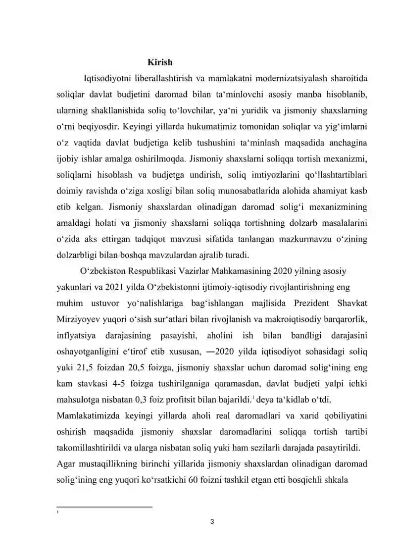 Jismoniy shaxslardan olinadigan daromad solig’ining davlat byudjetini mustahkamlashdagi o’rni va ahamiyati 3