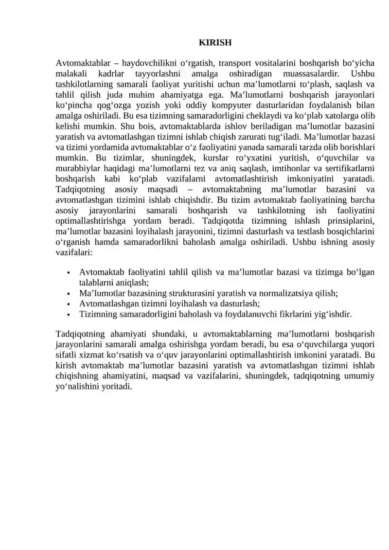 Avtomaktab ma’lumotlar bazasini va avtomatlashgan tizimni ishlab chiqish 3