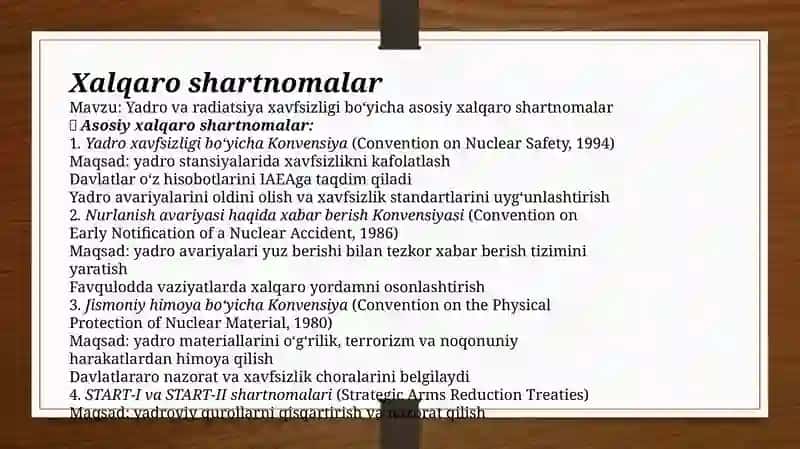 Yadro va radiatsiya xavfsizligi bo‘yicha xalqaro shartnomalar 3