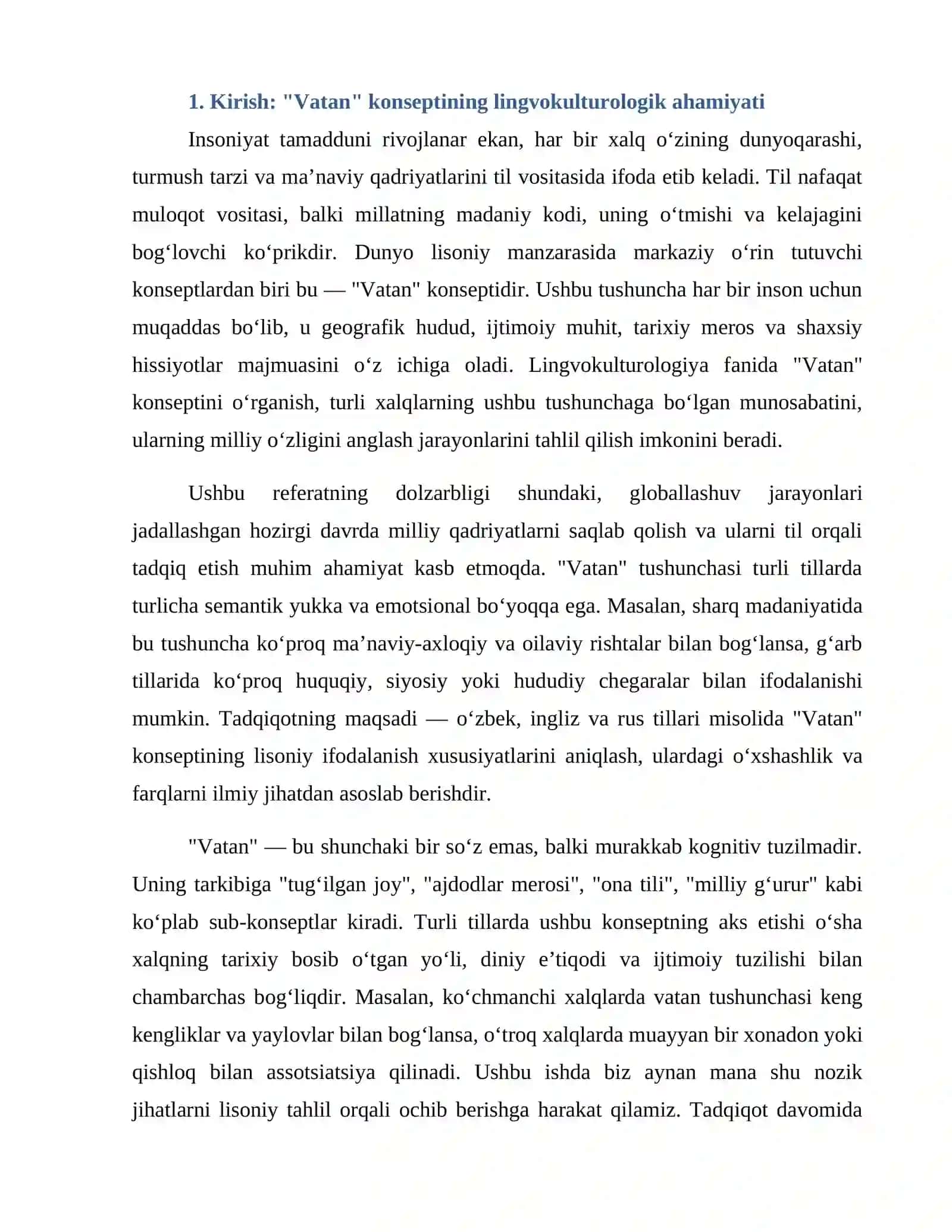 "Vatan" konseptining turli tillar va madaniyatlarda lisoniy aks etishi: Qiyosiy-tipologik tahlil 3