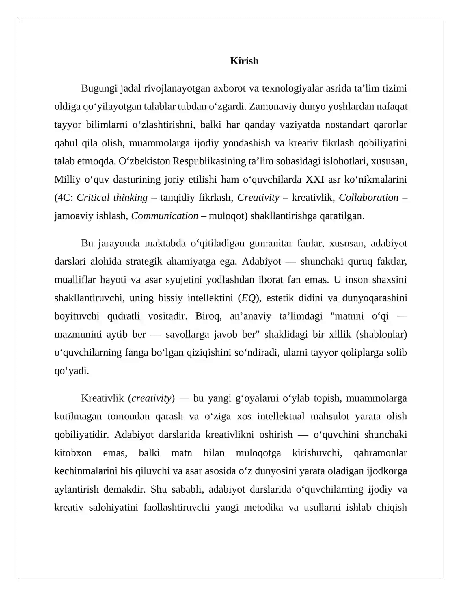 "Adabiyot darslarida o‘quvchilar kreativligini oshirish usullari" 3