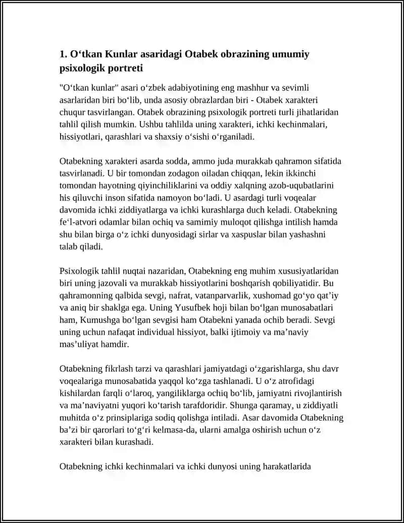 OʻTKAN KUNLAR ASARIDAGI OTABEK OBRAZIGA PSIXOLOGIK TAHLIL 3