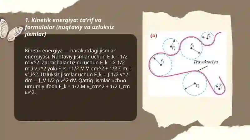 Kinetik va potensial energiya,hamda obyektni murakkab trayektoriya bo'yicha harakatini tahlil qilishda integral hisob tatbiqlari 3