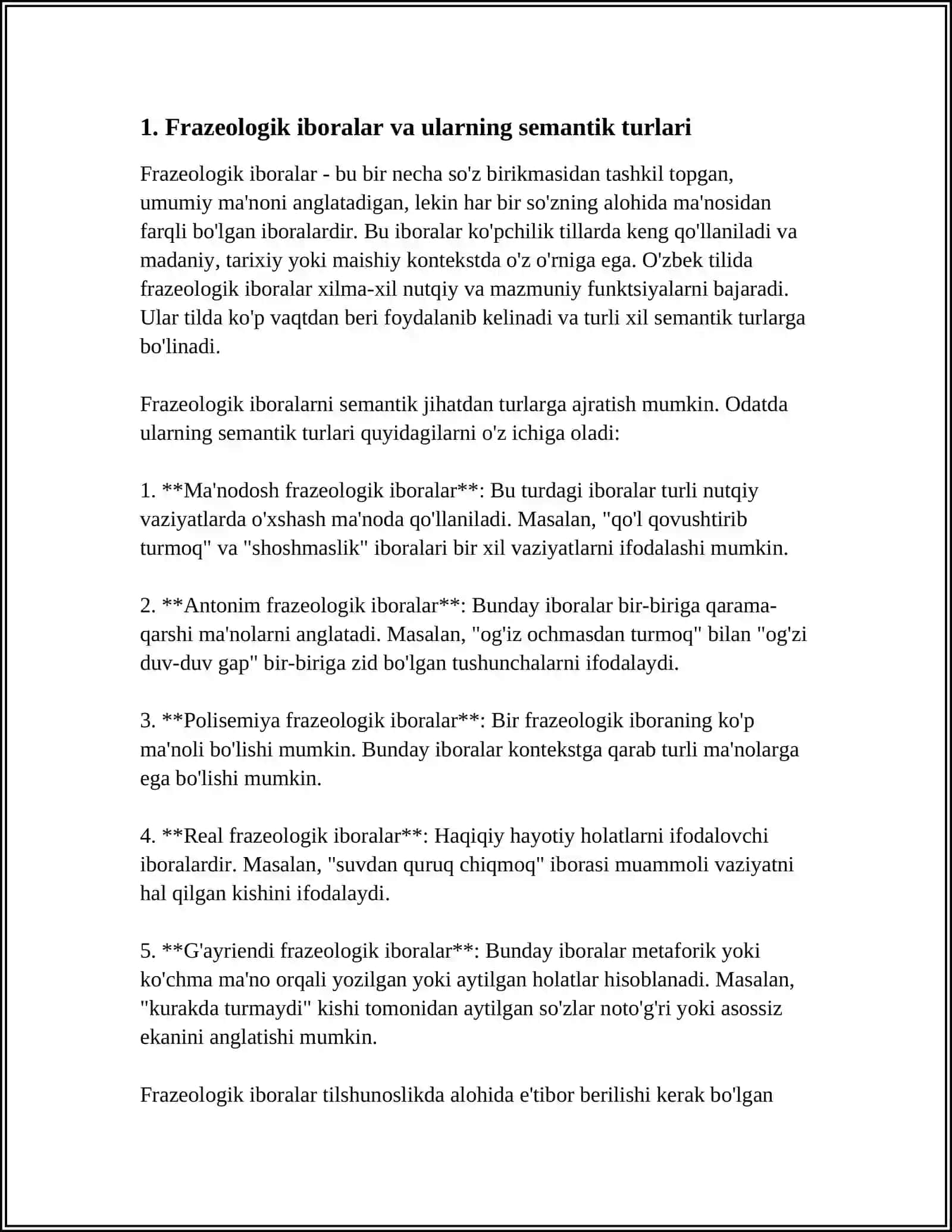 FRAZEMALARNING SEMANTIK TURLARI: OMONIM, SINONIM, ANTONIM IBORALAR 3