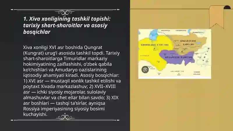 Xiva Xonligining tashkil topishi va siyosiy hayoti XVI-XIX asrning birinchi yarmida 3
