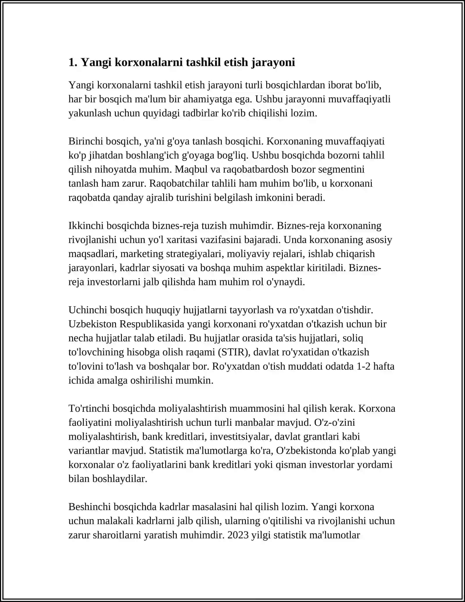 OʻZBEKISTONDA YANGI KORXONALARNI TASHKIL ETISH ASOSLARI 3