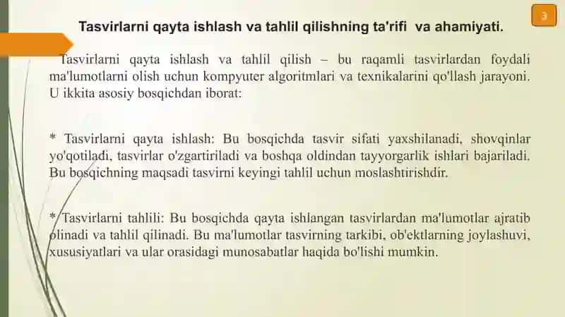 Tasvirlarni qayta ishlash va tahlil qilishning asosiy bosqichlari 3