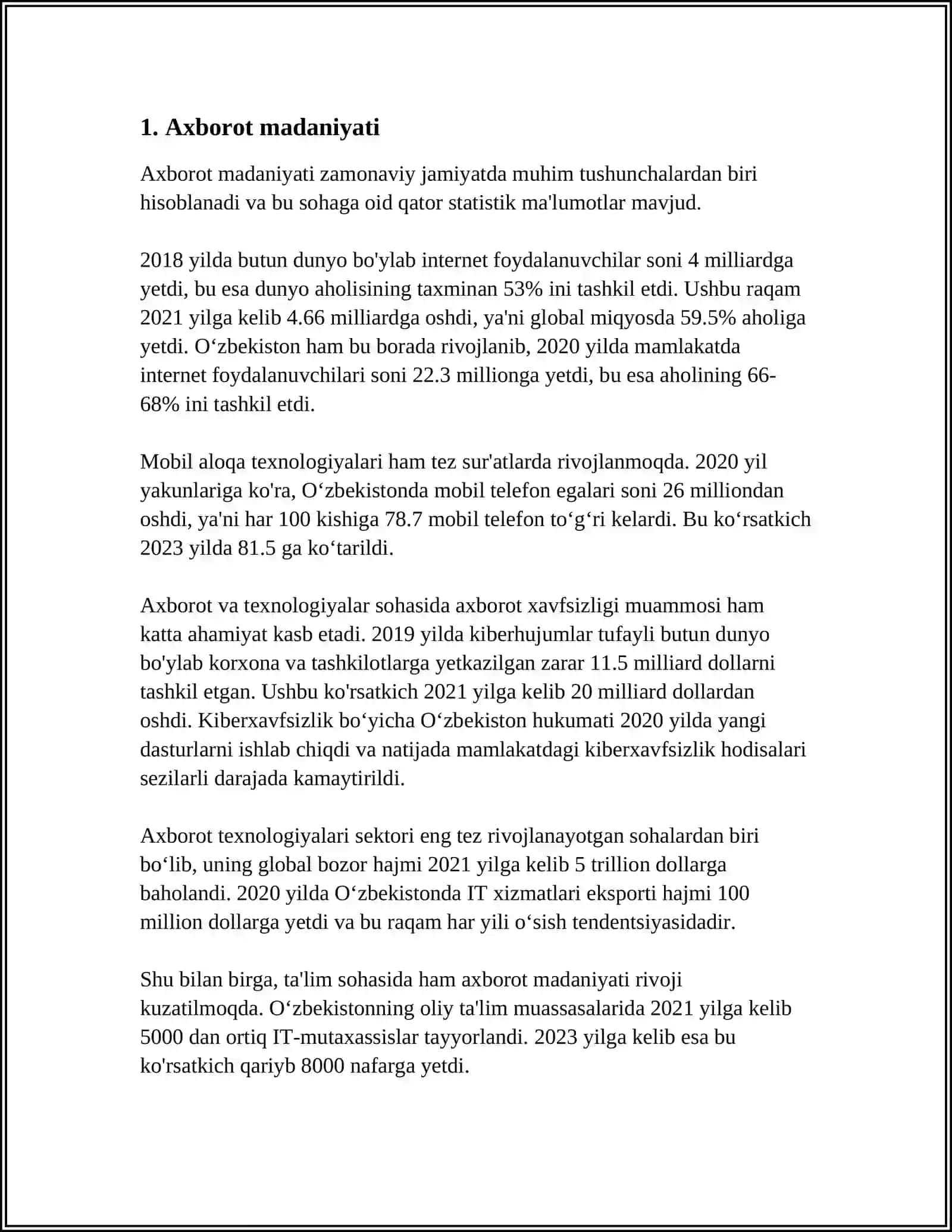 AXBOROT MATNLAR BILAN ISHLASH VA MEDIA MADANIYAT REFERAT 3