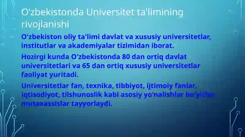 Oʻzbekistonda Universitet ta'limi xusuyatlari 3