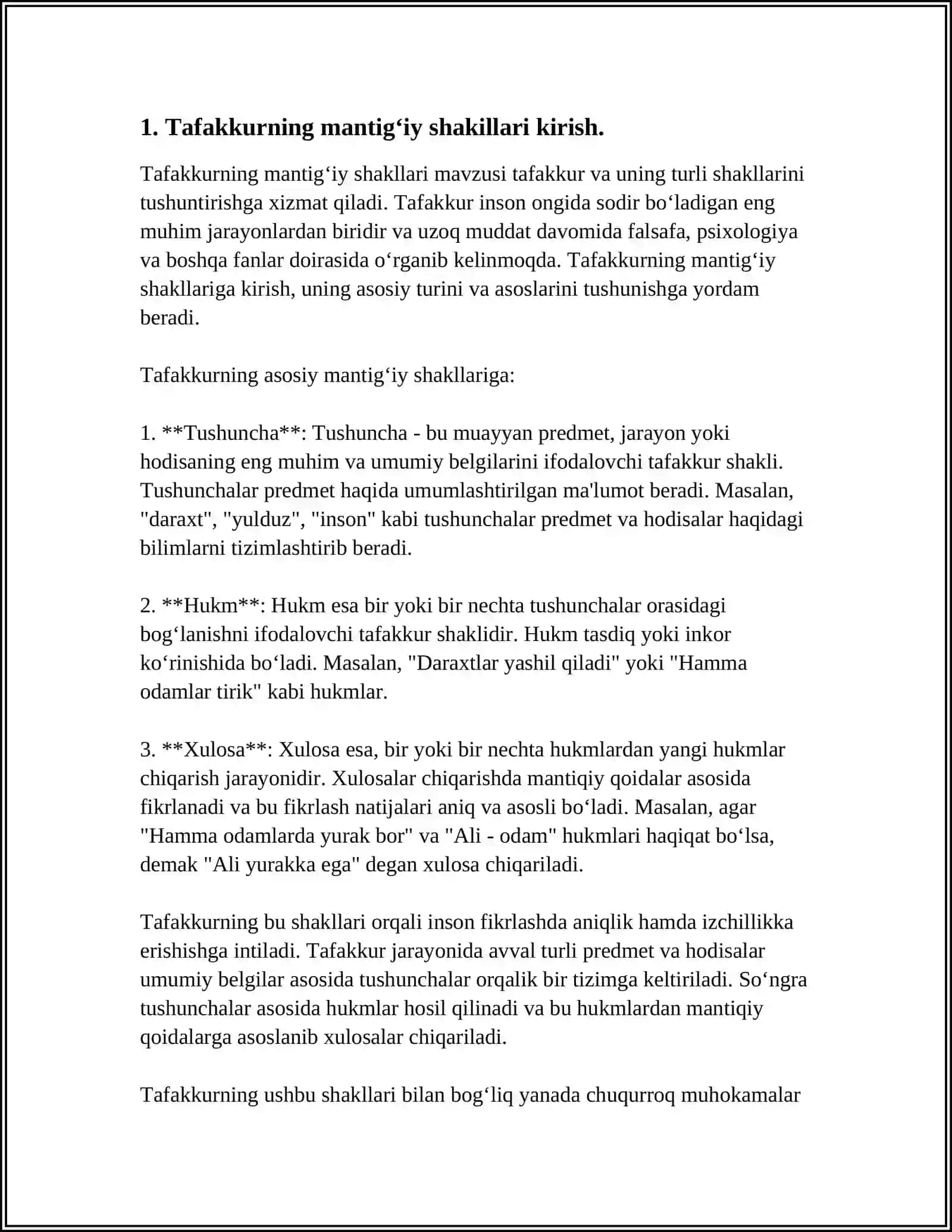 TAFAKKURNING MANTIQIY SHAKILLARI VA QONUNLARI. TUSHUNCHA TAFAKKUR SHAKLI SIFATIDA 3