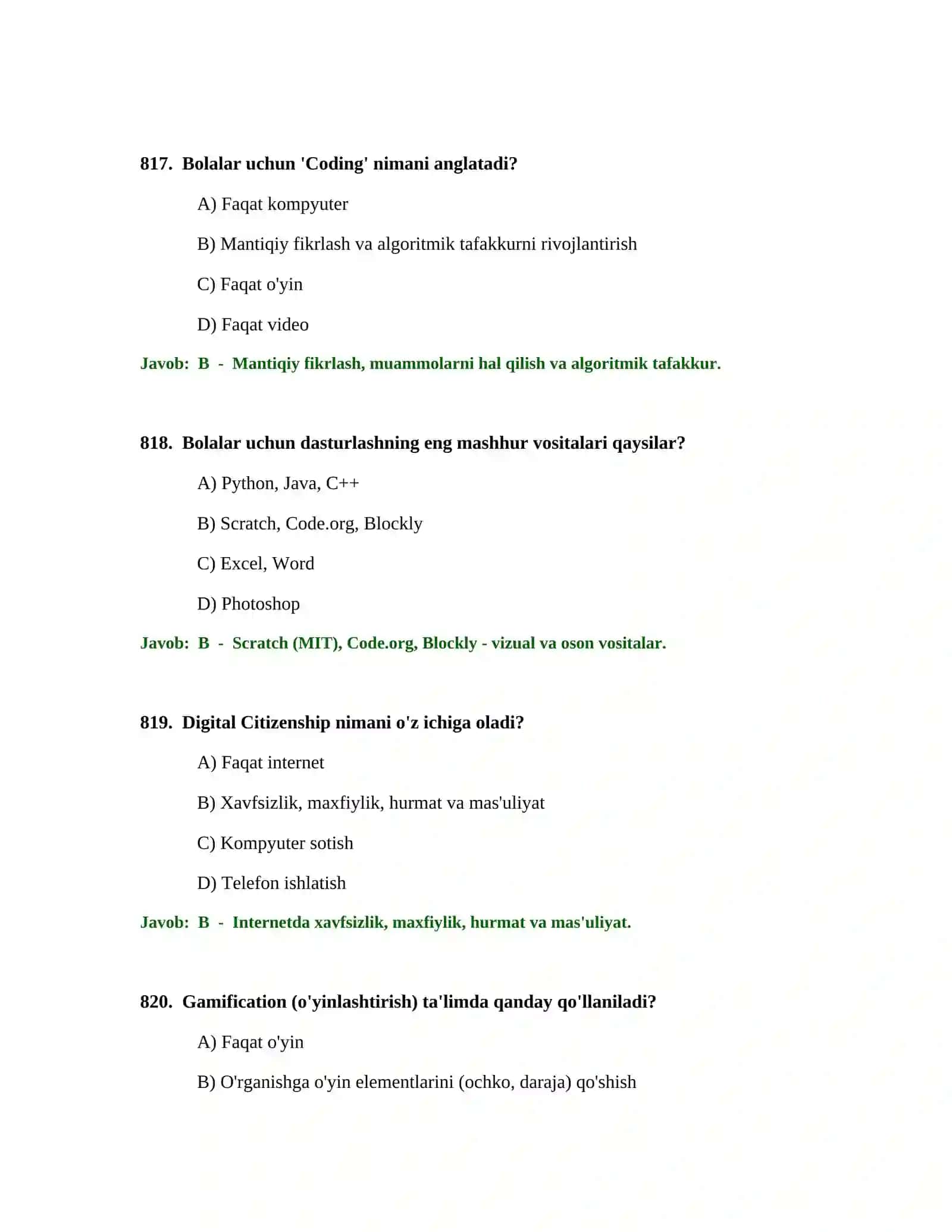 BOSHLANG'ICH TA'LIM O'QITUVCHISI TEST SINOVLARI 3