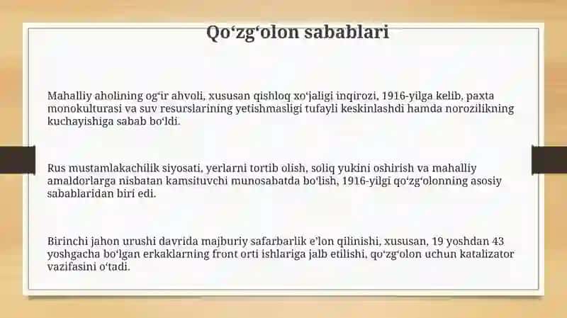 Turkistonda 1916 yilgi qoʻzgʻolonni sabablari va oqibatlari 3
