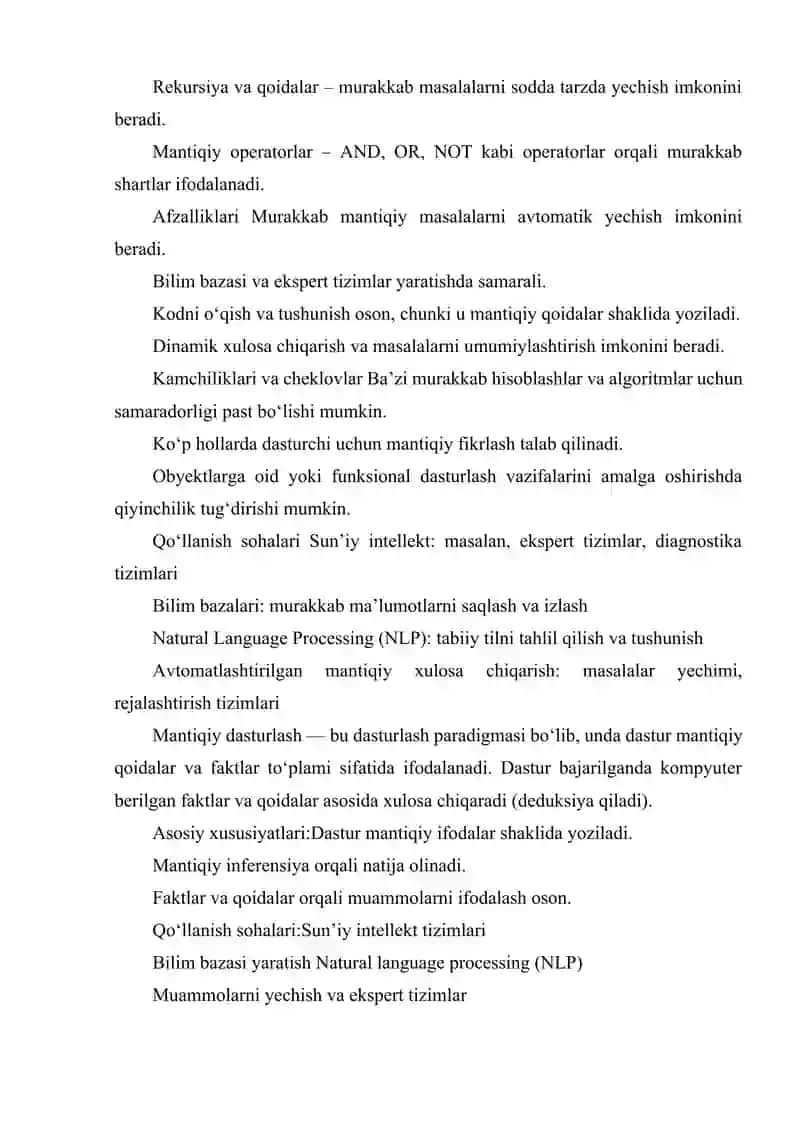 MANTIQIY DASTURLASH. PREDIKATLAR. MANTIQIY DASTURLASH TILINING FUNKSIONAL MODELI.META DASTURLASHDA ASOSIY AMALIYOTLAR 3