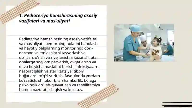 Pediateriya hamshirasining ishi va bemorlarga bo'lgan munosabati 3