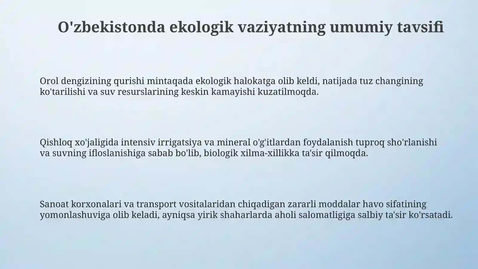 Òzbekistonda ekologik vaziyat va ekologik siyosatning ustuvor yònalishlari 3