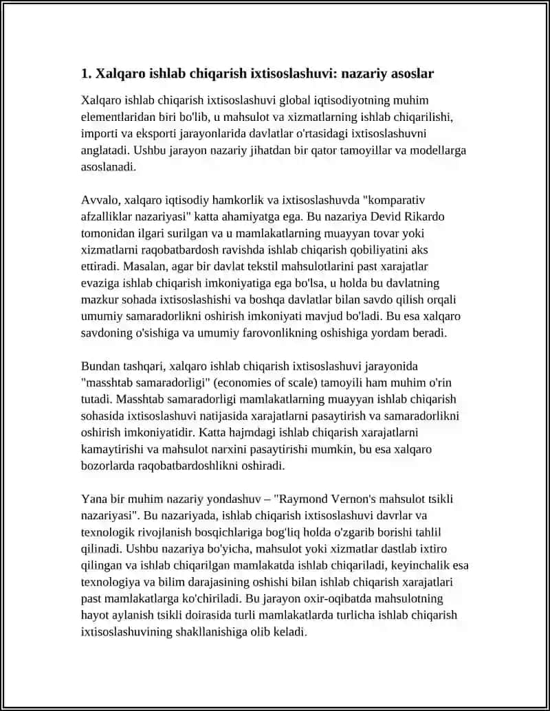 Xalqaro ishlab chiqarishning ixtisoslashuvi va kooperatsiyasi 3