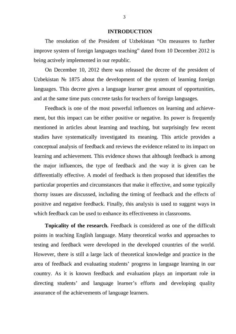 THE IMPORTANCE OF FEEDBACK IN FOREIGN LANGUAGE TEACHING 3