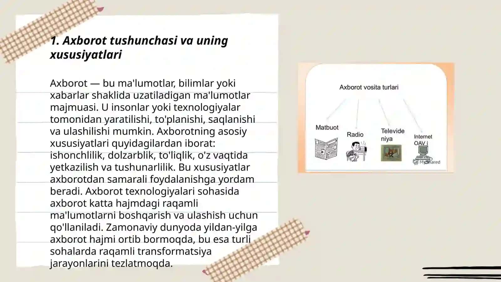 Axborot uning turlari xususiyatlari va oʻlchov birliklari 3