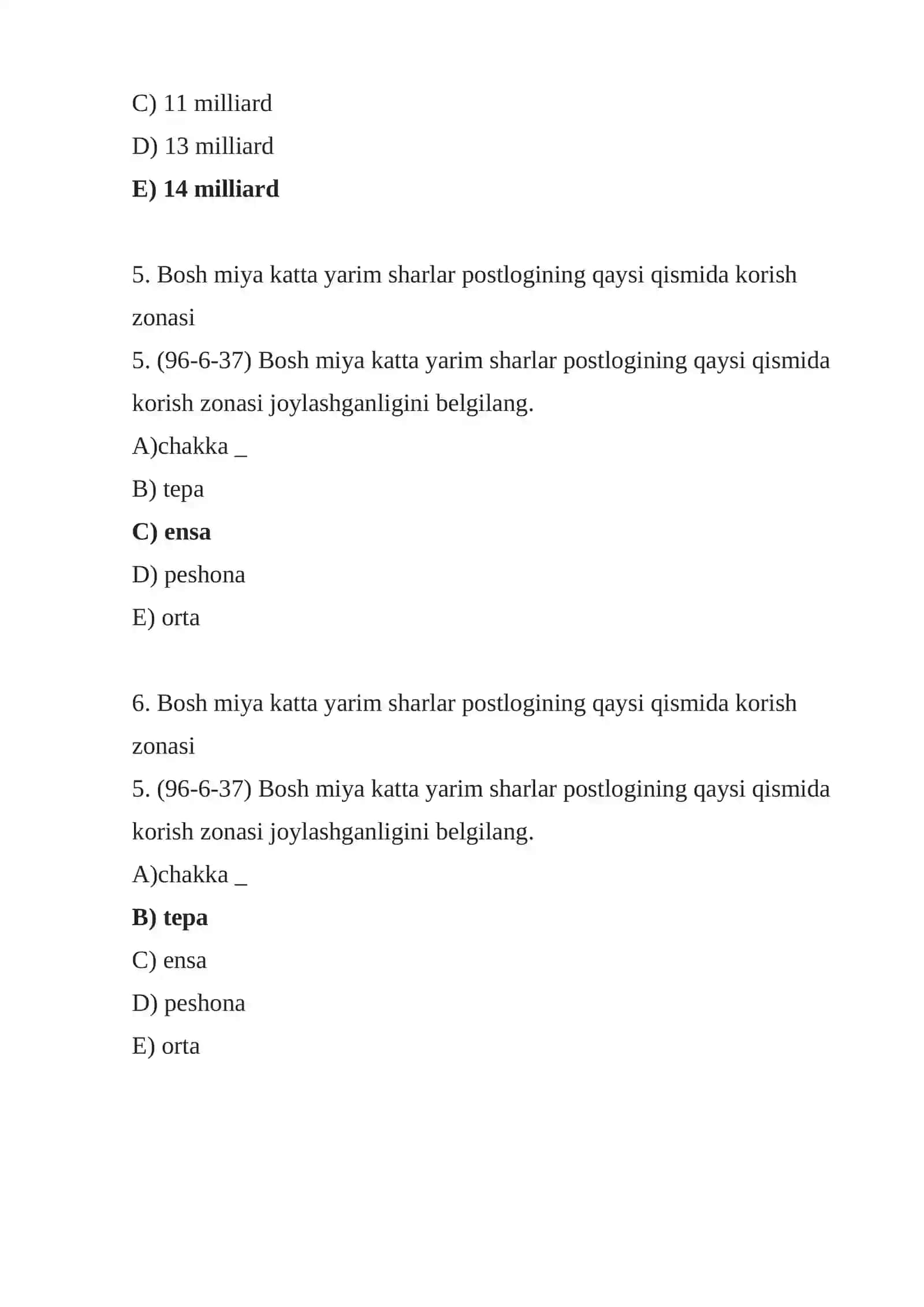 YOSH ANATOMIYASI VA FIZIOLOGIYASI fanidan TUZGAN TESTI 3
