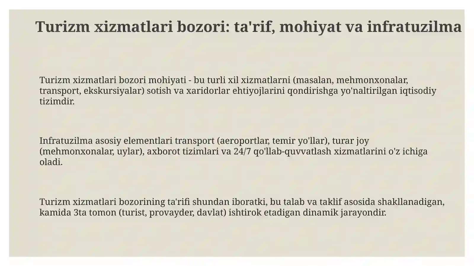 Turizm xizmatlari bozorining shakllanish jarayoni 3