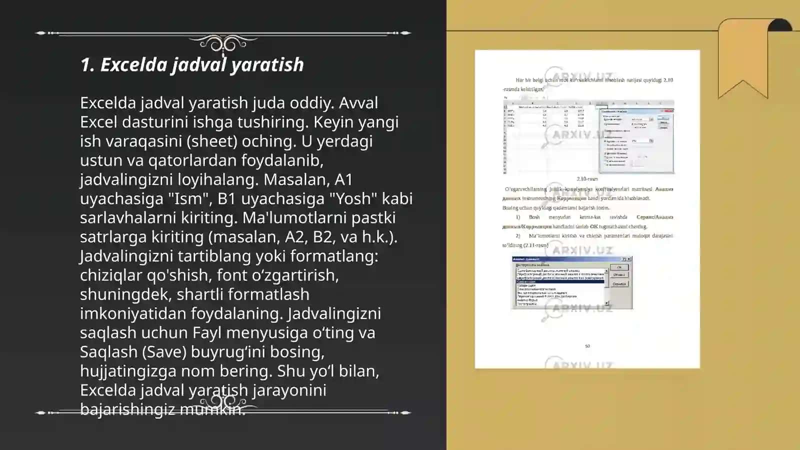 Excelda jadval yaratish 3