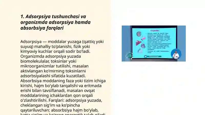 Organizmning hayot faolyatida adsorpsiya jarayoni 3