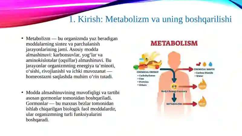 Karbonsuvlar, yog’lar va aminokislotalar almashinuvining gormonlar orqali boshqarilishi, uning yoshga bog’liqligi 3