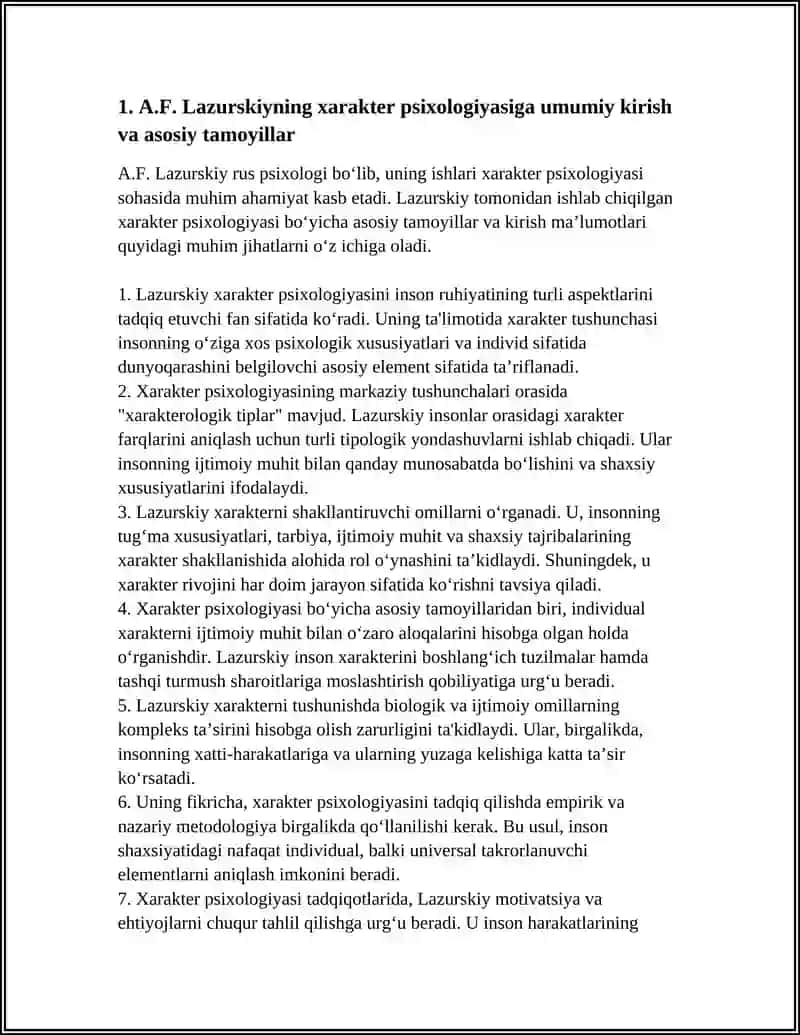 A.F LAZURSKIY ISHLARIDA XARAKTER PSIXOLOGIYASI 3