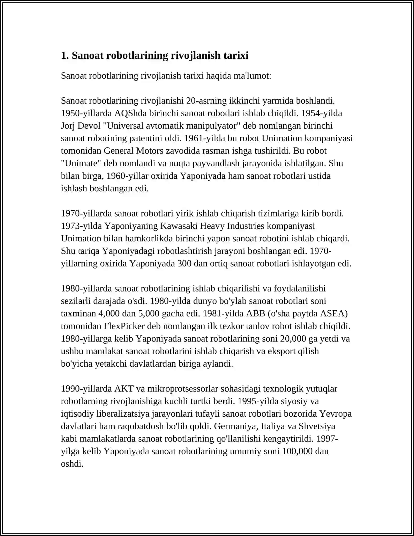 BOSHQARUVGA KÓRA SANOAT ROBOTLARI QATTIQ DASTURIY TAMINOTLI ODAM OPERATOR YORDAMIDA BOSHQARILUVCHI SUNIY INTELEKTLI MAVZUSIDA REFERAT TAYYORLASH 3