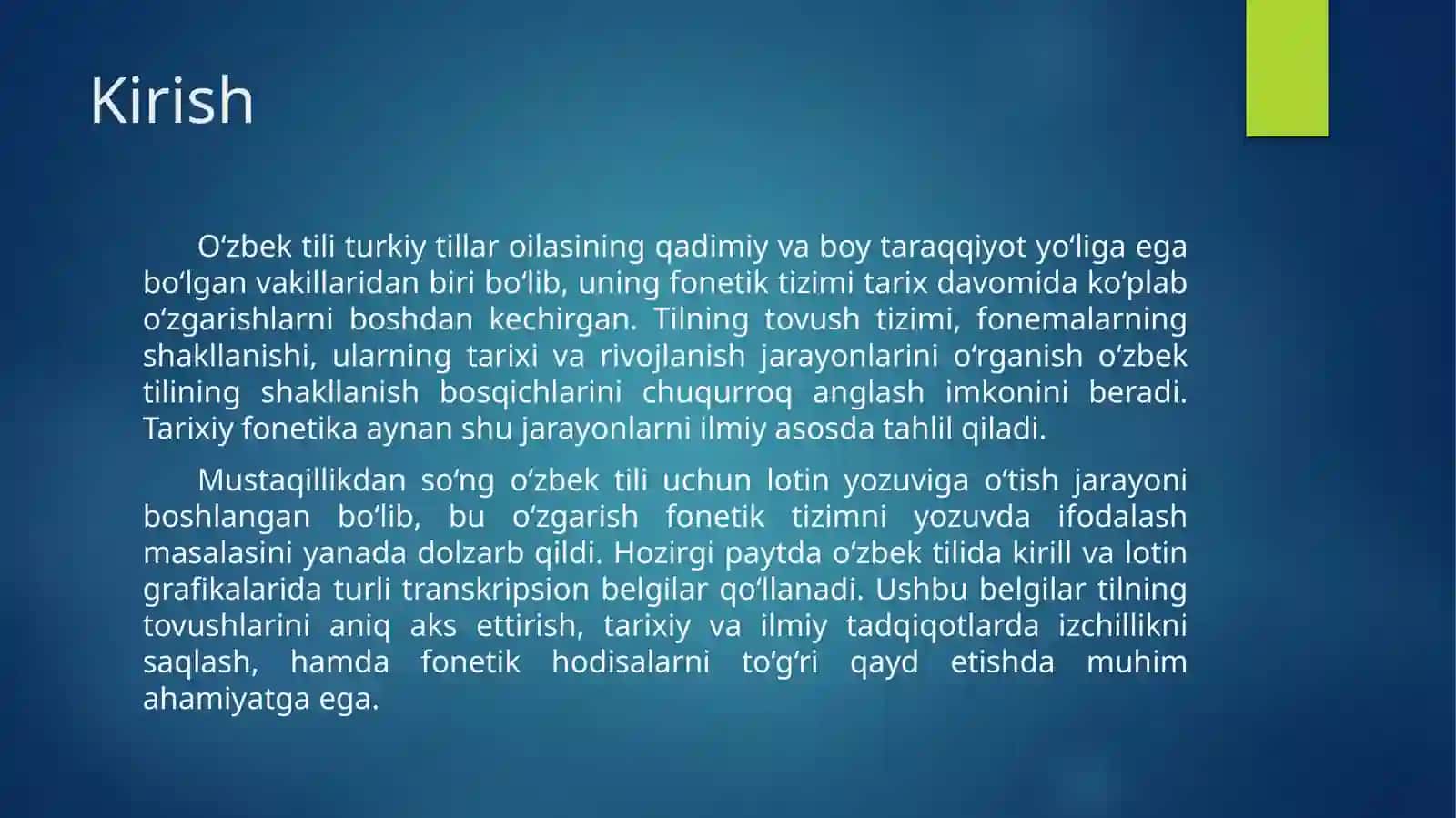 O‘ZBEK TILINING TARIXIY FONETIKASI. KIRILL VA LOTIN YOZUVIGA ASOSLANGAN TRANSKRIPSION BELGILAR 3