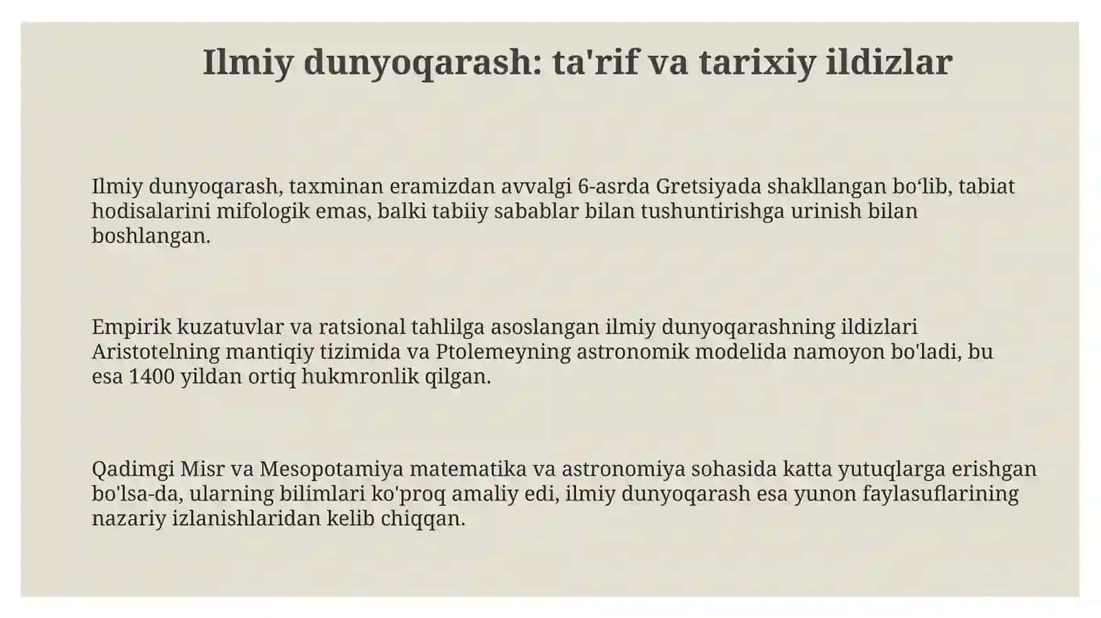 Dunyoning ilmiy manzarası va uning evolyutsiyasi 3