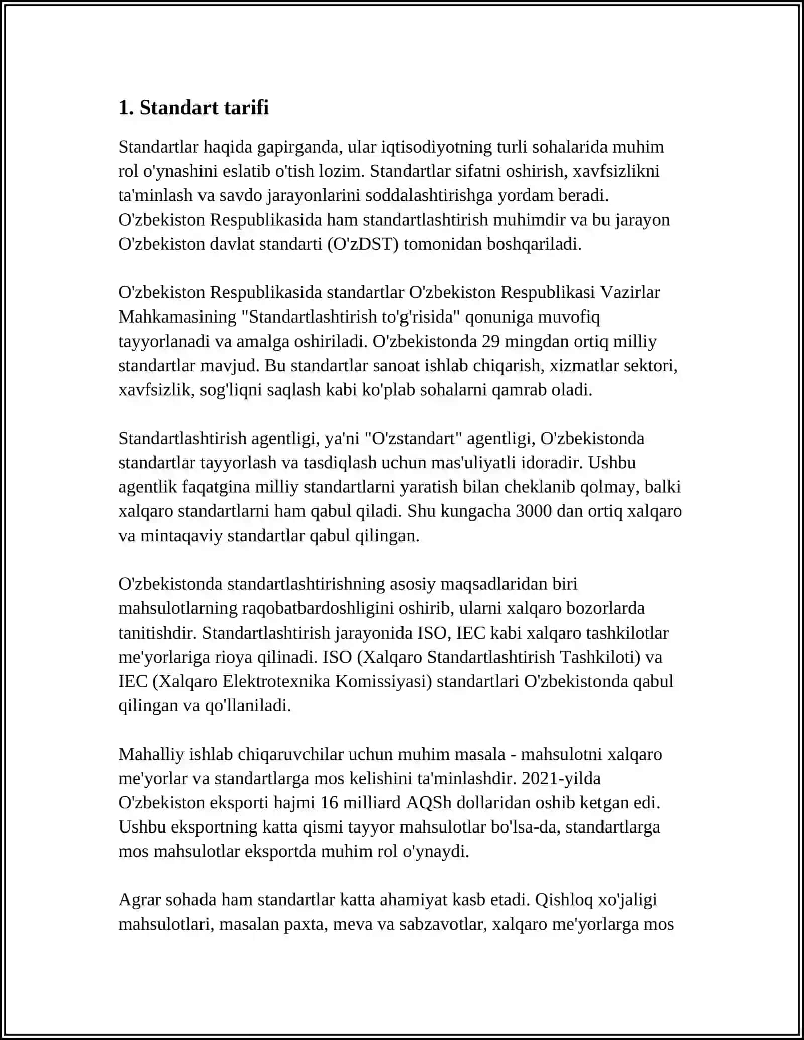 STANDART, ALARDIŃ TÚRLERI, ISLEP SHIǴIW TARTIPLERI, TASTIYIQLANIWI HÁM DIZIMNEN O'TKIZIW TÁRTIP QAǴIYDALARIN ÚYRENIW 3