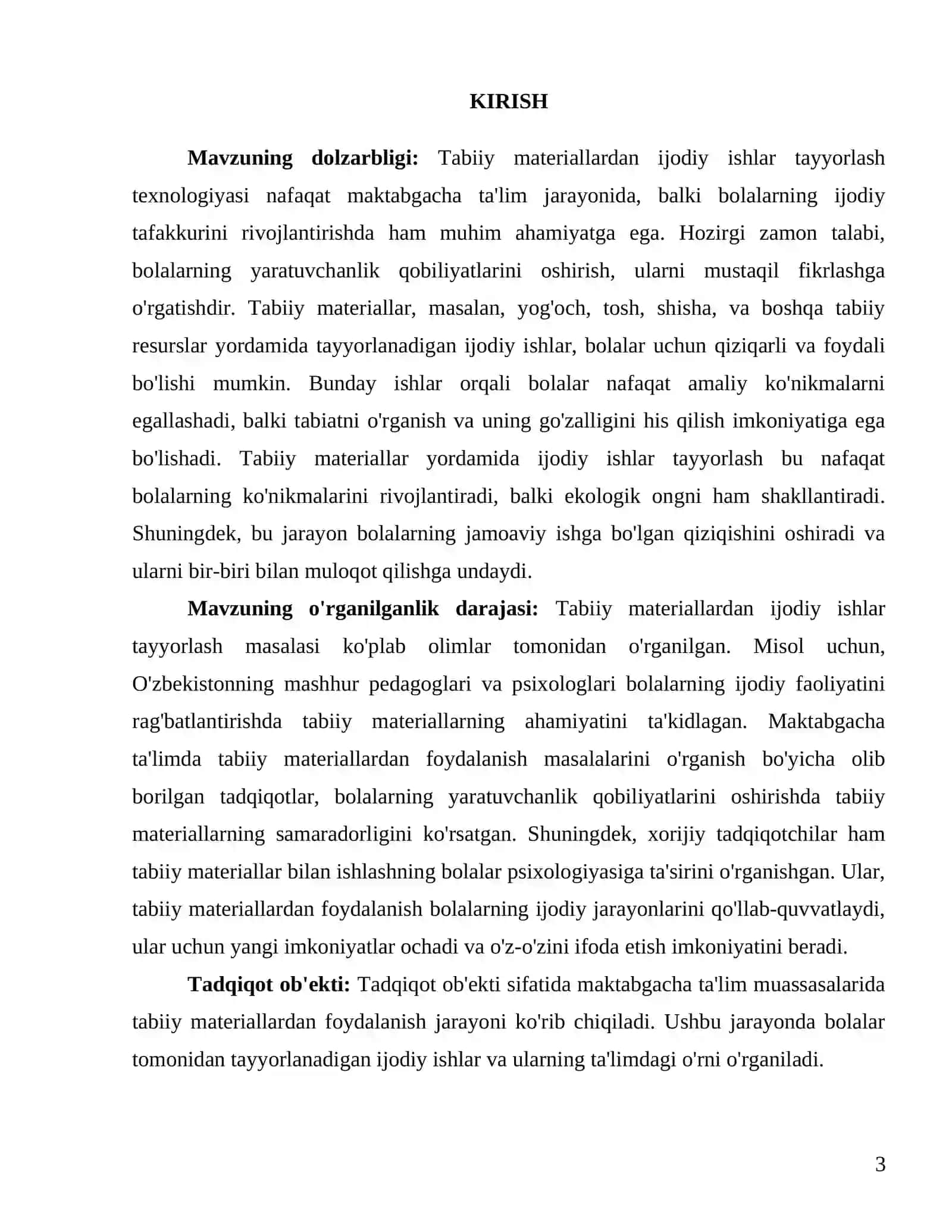 "Tabiiy materiallardan ijodiy ishlar tayyorlash texnologiyasi" 3