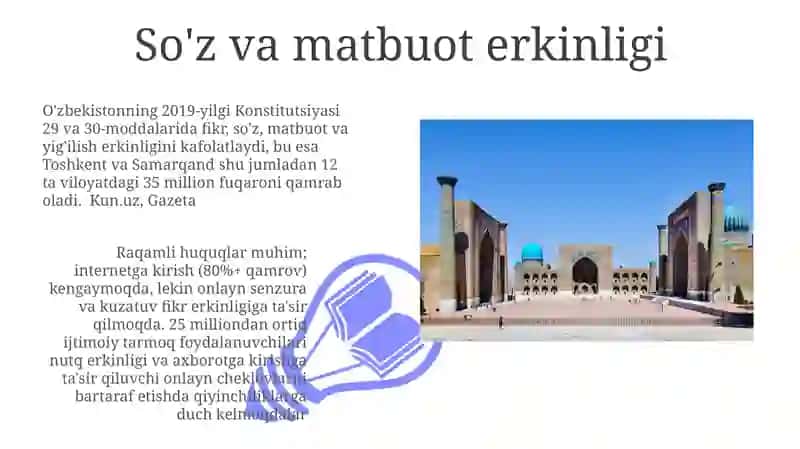 Yangi O'zbekiston dainson haq-huquqlari va erkinliklarining kafolatining yaratilishi 3