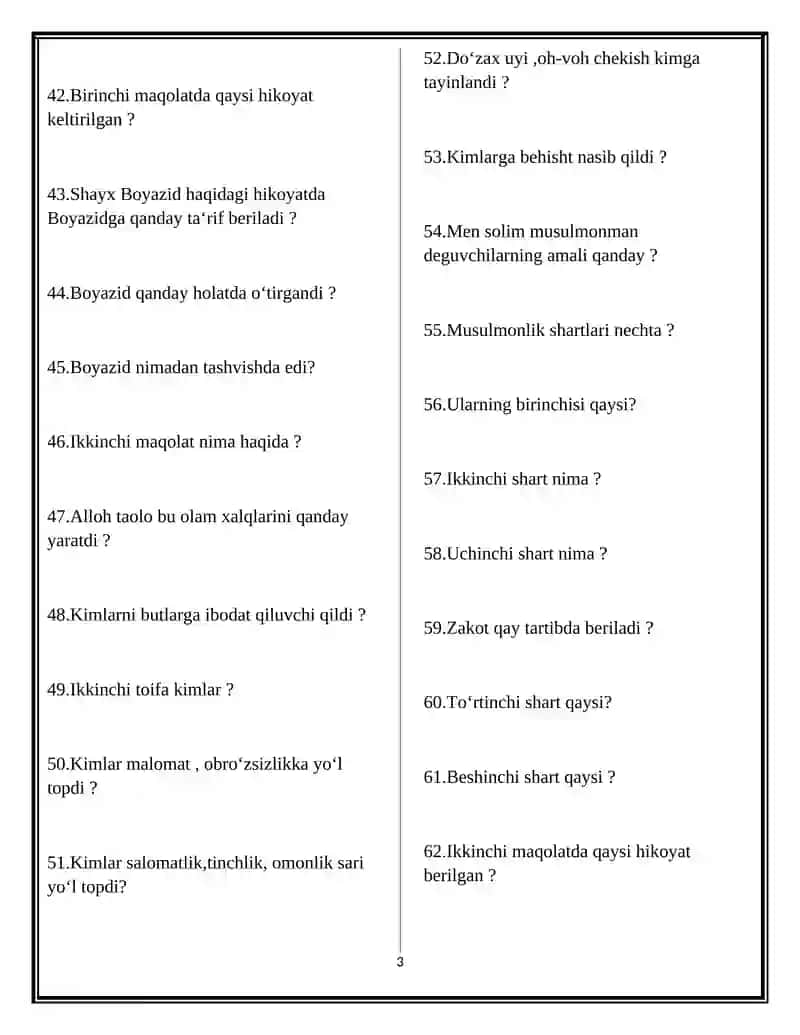 Hayrat ul-abror555555 yuzasidan Savollar 3