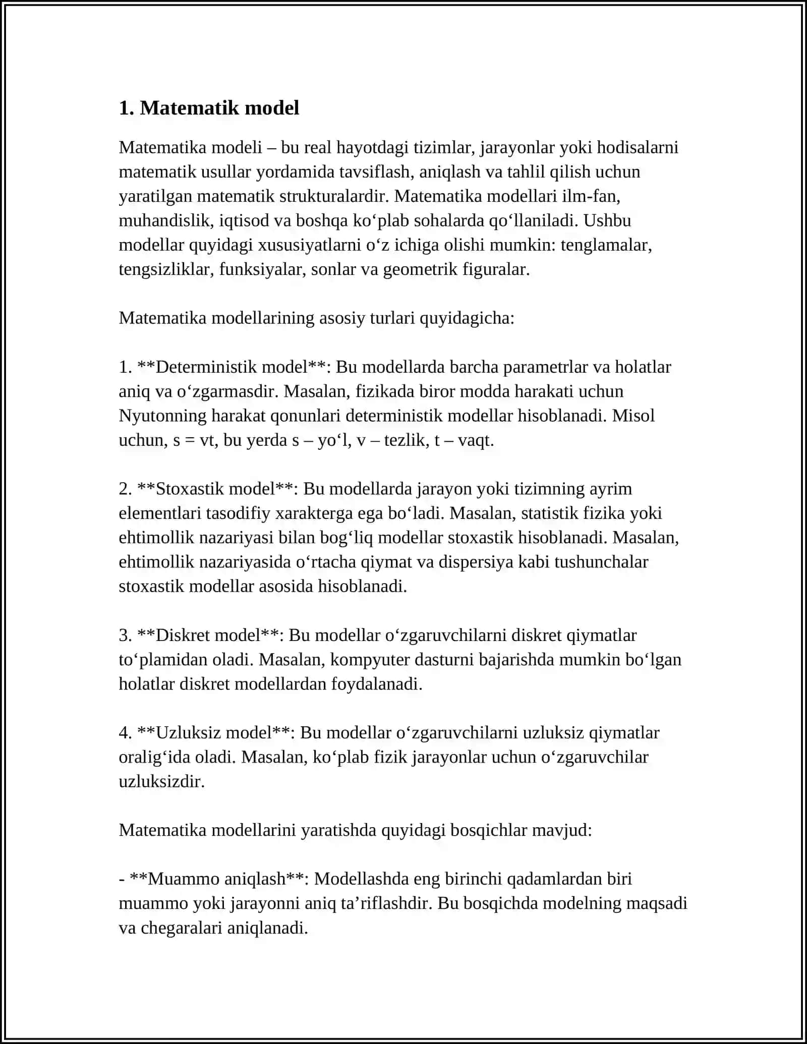 MUSTAQIL ISH Mavzu: MODEL. MODEL TURLARI. IQTISODIY MODEL 3