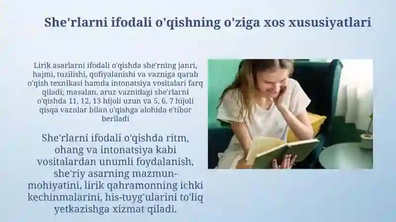 Adabiyot darslarida ifodali o'qishning talabvame'yorlari 3