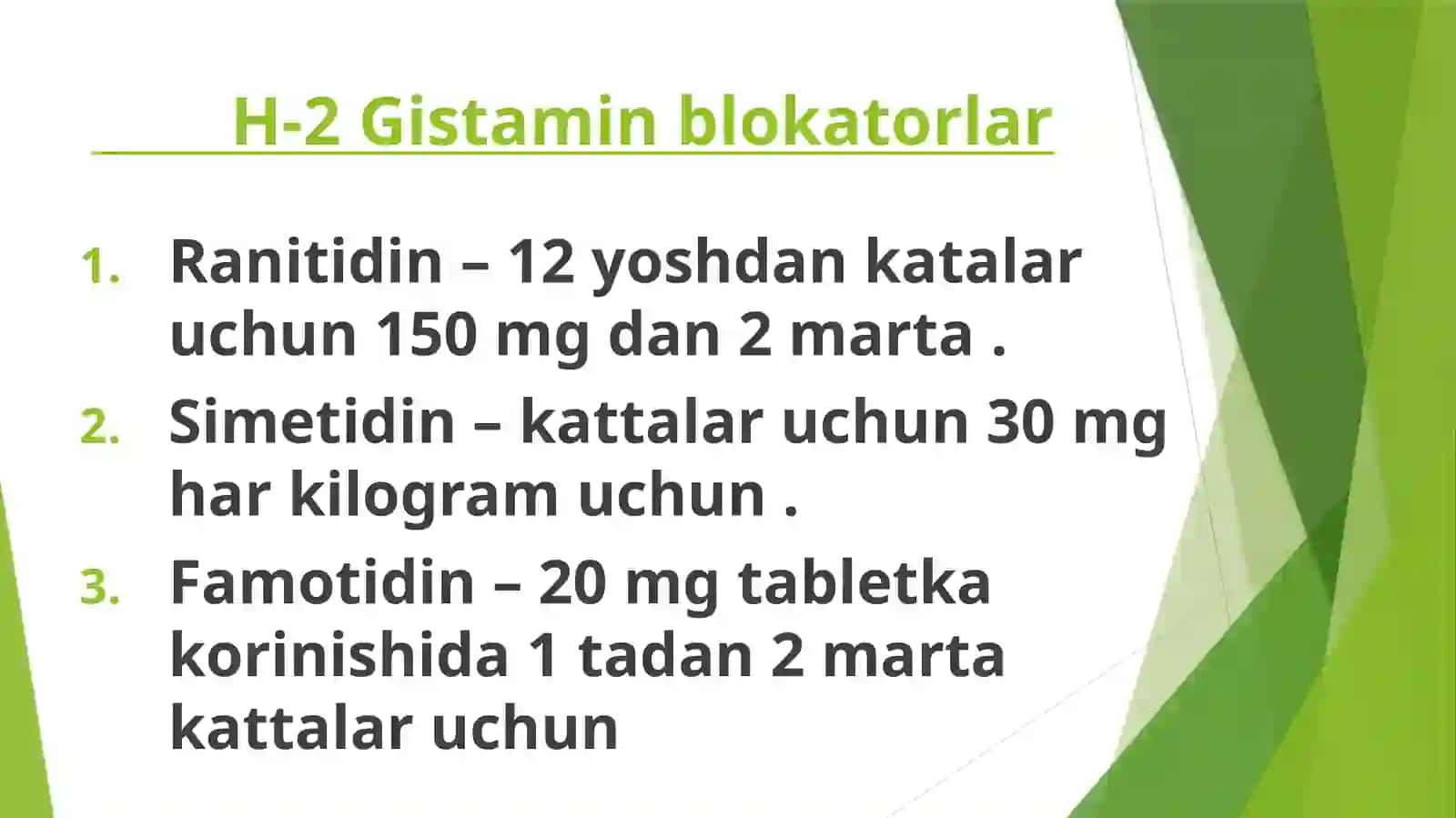 Gastroenterologiyada ishlatiladigan dorilarni to'plami va dozalari 3