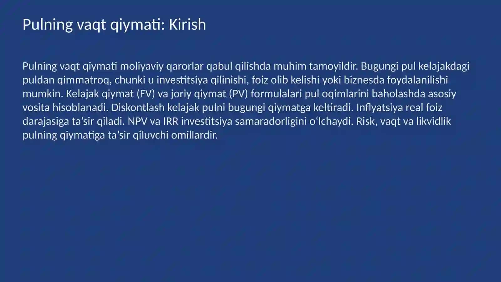 Pulning vaqt qiymati va foiz stavkalari 3