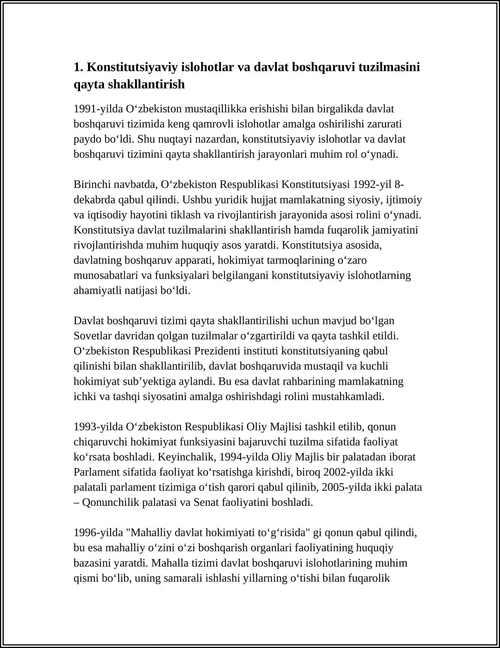 MUSTAQILLIK YILLARIDA DAVLAT BOSHQARUVI TIZIMDA AMALGA OSHIRILGAN ISLOHOTLAR 3