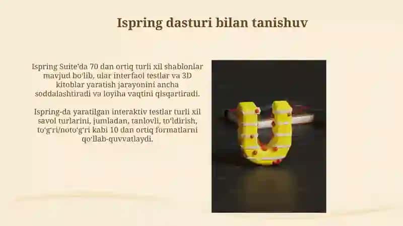 Ispring dasturida test va 3d kitob yaratish 3