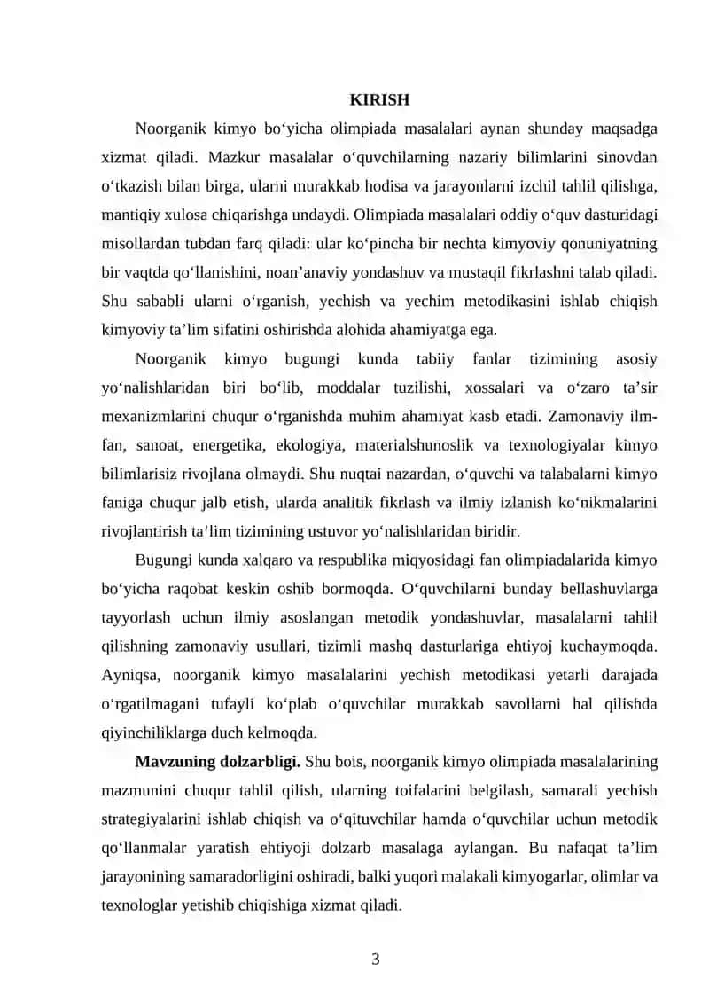 Noorganik kimyodan olimpiada masalalari va ularning yechish metodikasi 3