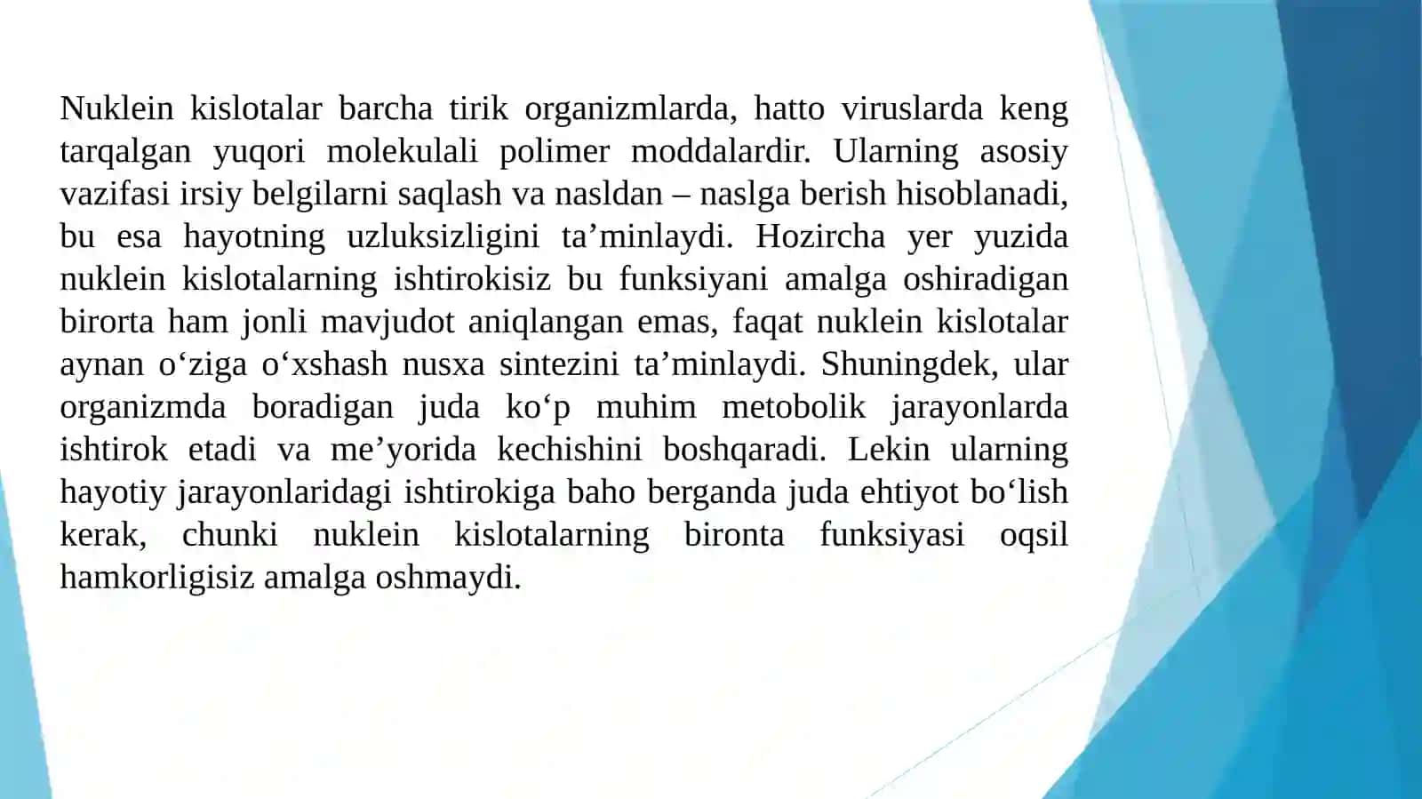 Nuklein kislotaning tuzilishi va fizik kimyo xossalari 3