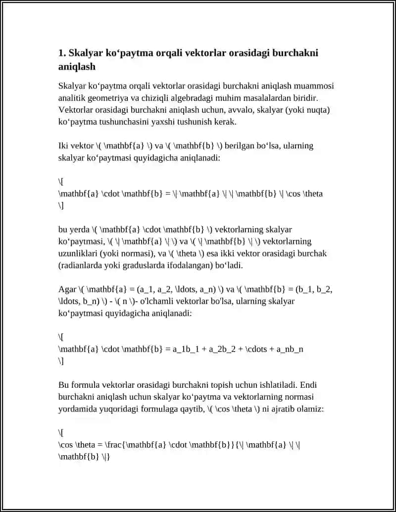 SKALYAR, VEKTOR VA ARALASH KOʻPAYTMALAR: GEOMETRIYADAGI QOʻLLANILISHI 3