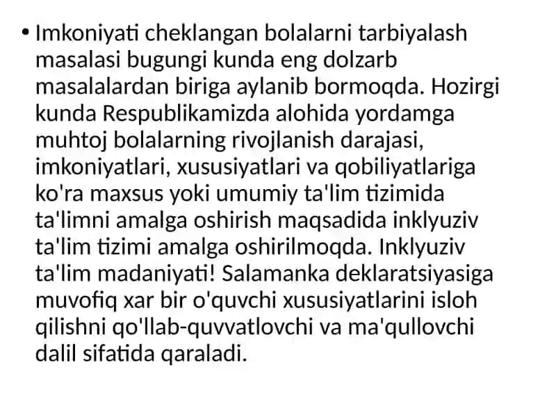 Imkoniyati cheklangan bolalar turlari va ularni inklyuziv ta'limga jalb qilish 3