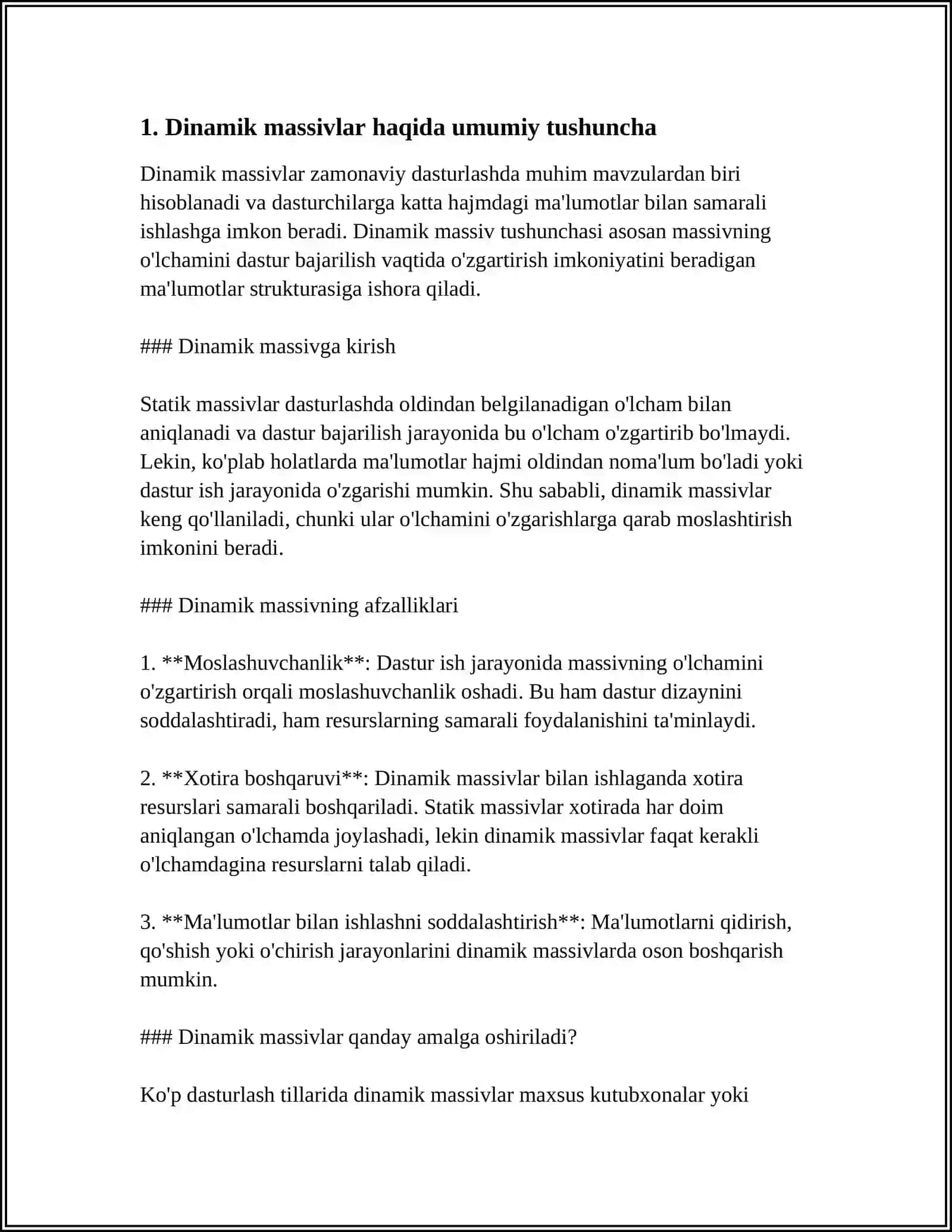 DINAMIK MASSIVLAR VA KO’RSATGICHLAR 3
