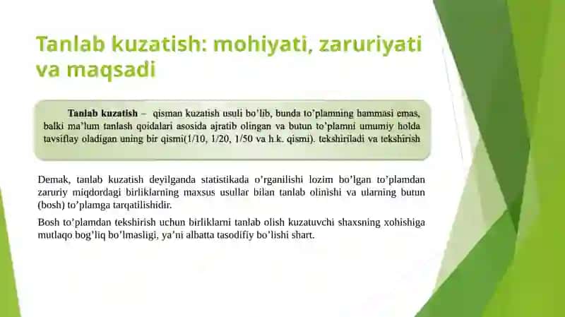 STATISTIK TADQIQOTLARDA TANLAB KUZATISHNING QO’LLANILISHI 3