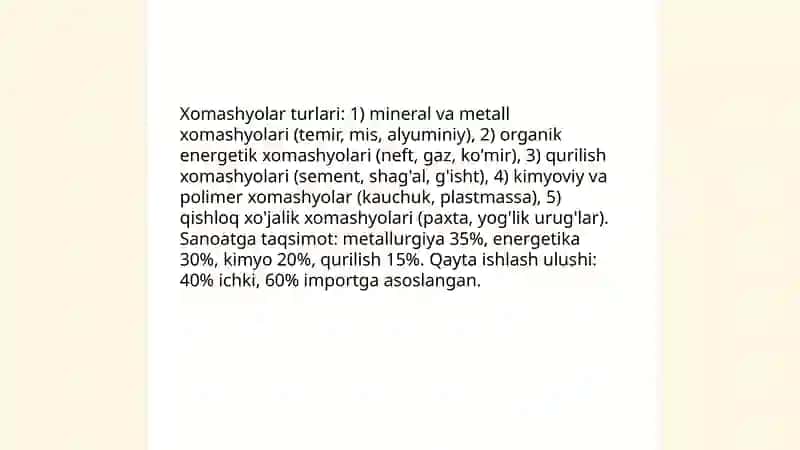 Sanoatda ishlatiladigan xomashyolar, energiya, suv va havo 3