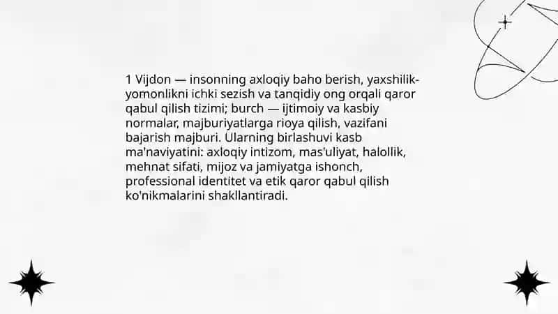 Kasb ma'naviyati shakllanishida vijdon va burch tushunchalarining ahamiyati 3